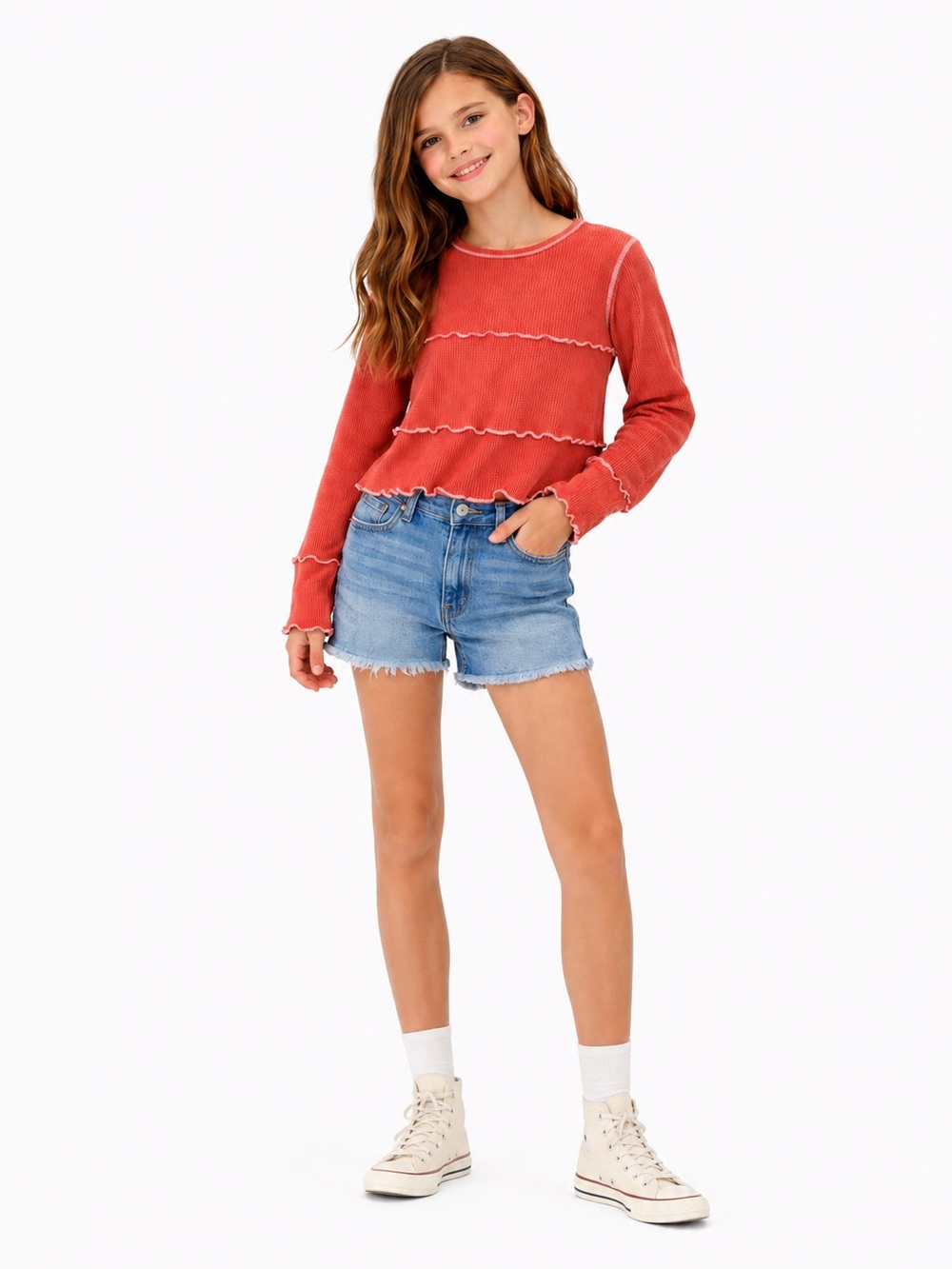 Habitual Terracotta Waffle Knit Top